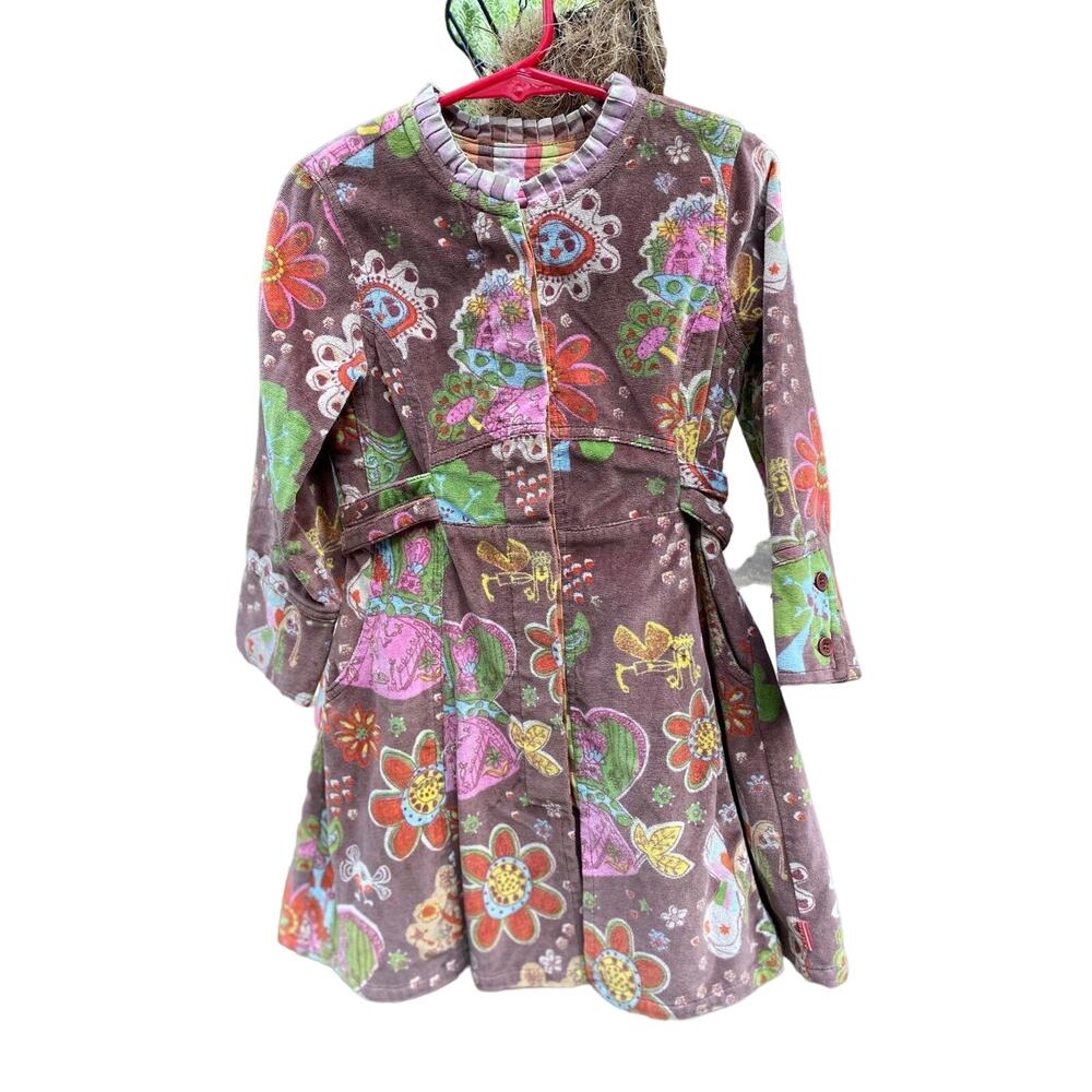 Girls Oilily  Brn/Multi Color Floral Peacoat, 4/5T, below knee,Button
